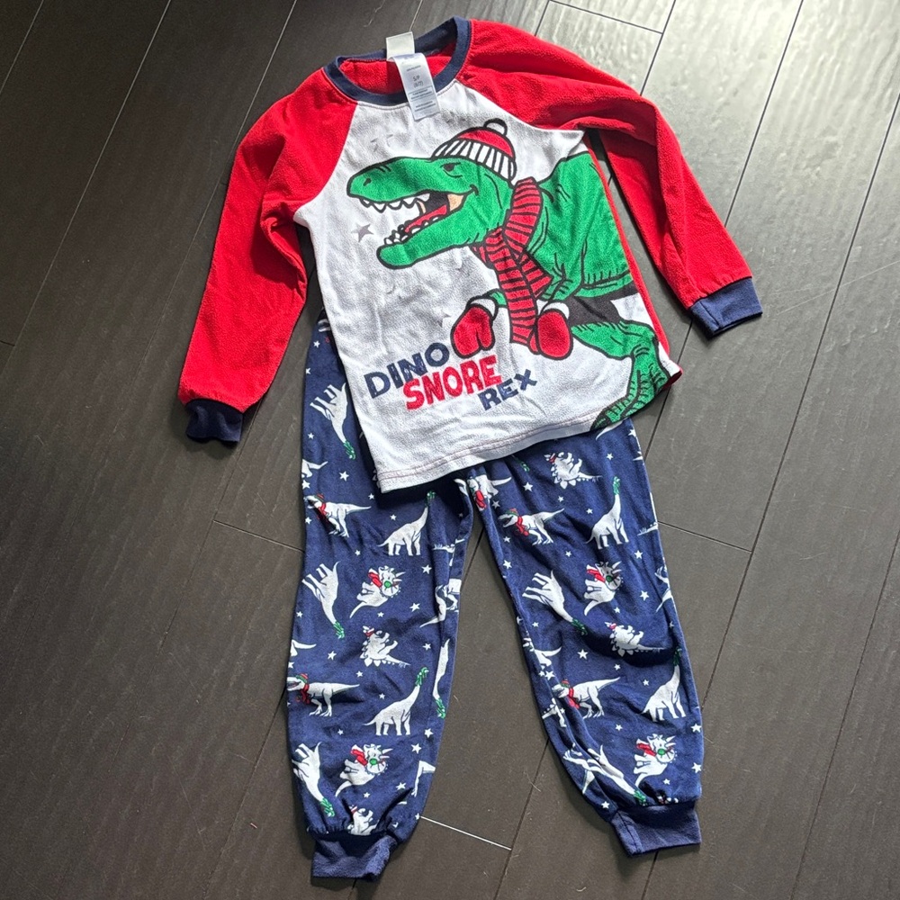 Dino Snore Kids Pajama Set - Red and Blue
